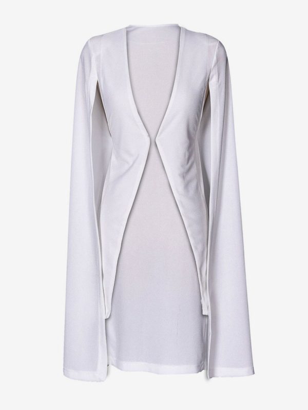 Women White Poncho Long Sleeve Irregular Cape Blazer - Image 4