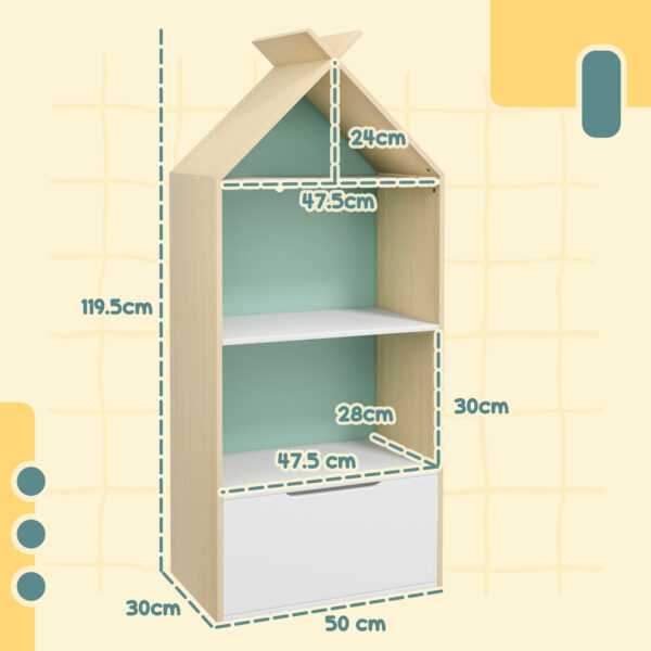 AIYAPLAY Kids Bookshelf with 3 Shelves, Drawer, Anti-tip Device, Anti-Slip Foot Cover, for Kids Room, Green   Aosom UK - Image 3