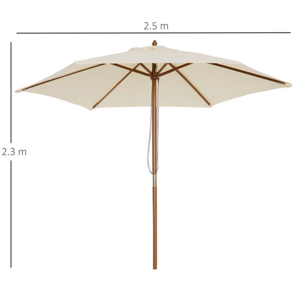 Outsunny 2.5m Wood Wooden Garden Parasol Sun Shade Patio Outdoor Umbrella Canopy New(Beige)   Aosom UK - Image 3