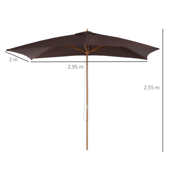 Outsunny Waterproof Garden Parasol Umbrella Wooden Sun Umbrella Outdoor Sun Shade Canopy, Dark Coffee,2 x 3m   Aosom UK - Image 3