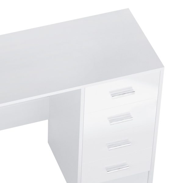 HOMCOM Computer Writing Desk with 4 Drawers, High Gloss Home Office Workstation, White - Image 6