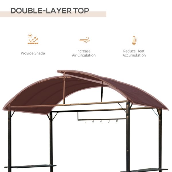 Outsunny Metal Smoking Gazebo Marquee Garden Patio BBQ Tent Grill Canopy Awning Shelter - Coffee - Image 4