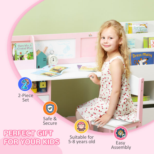 HOMCOM Kids Table and Chair Set Two-Piece Table and Chair Set Multi Use Toddler Furniture w/ Whiteboard - Pink   Aosom UK - Image 6