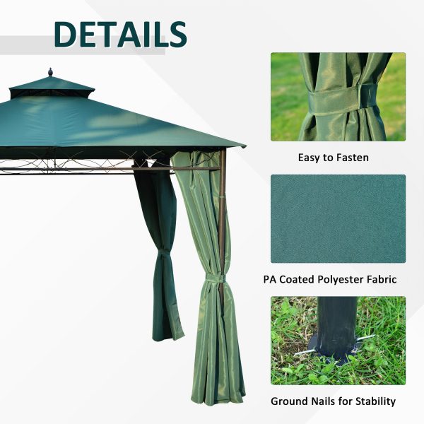 Outsunny 3(m) x 3(m) Metal Garden Gazebo Marquee Party Tent Patio Canopy Pavilion + Sidewalls - Green - Image 6