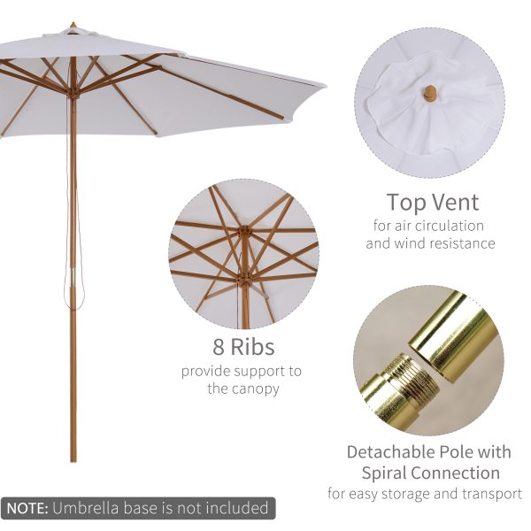 Outsunny 3(m) Fir Wooden Parasol Garden Umbrellas 8 Ribs Bamboo Sun Shade Patio Outdoor Umbrella Canopy, Cream White   Aosom UK - Image 4