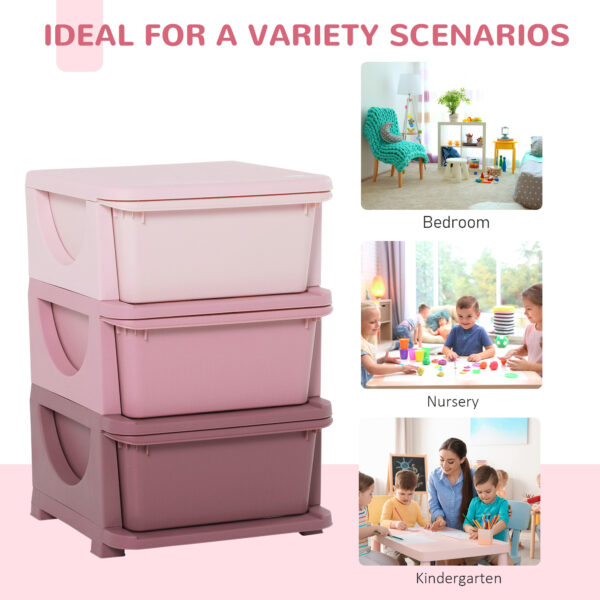 HOMCOM 3-Tier Toy Storage Box Kids Toy Storage with Removable Boxes, for Bedrooms, Playrooms & Other Children Areas, Pink   Aosom UK - Image 7