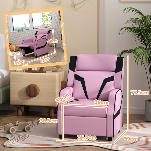 AIYAPLAY 2 in 1 Kids Chair Recliner with Backrest, Armrest, Footrest, PU Leather, for 3-9 Years Old, Pink   Aosom UK - Image 3