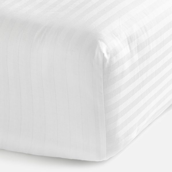 White 100% Egyptian Cotton Sateen Stripe Fitted Sheet - Single