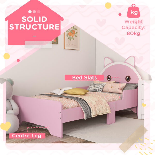 ZONEKIZ Bed for Kids Cat Design Toddler Bed Frame Bedroom Furniture with Guardrails, for 3-6 Years, 143L x 74W x 72Hcm - Pink   Aosom UK - Image 6