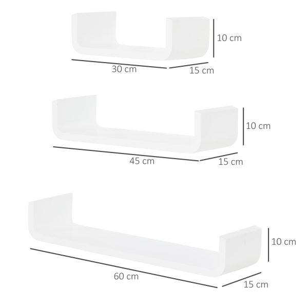 HOMCOM Floating U Shaped Wall Shelves, 3 Piece Decorative Display Shelf Set, Modern Home Decor, White   Aosom UK - Image 3