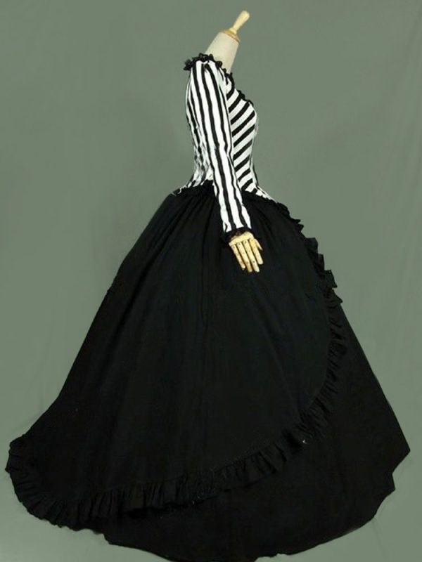 Victorian  Retro Tudor Dress Costumes  Women's Ruffles Lace Stripe Black Ball Gown Victorian Era Style Clothing Carnival Costumes - Image 2