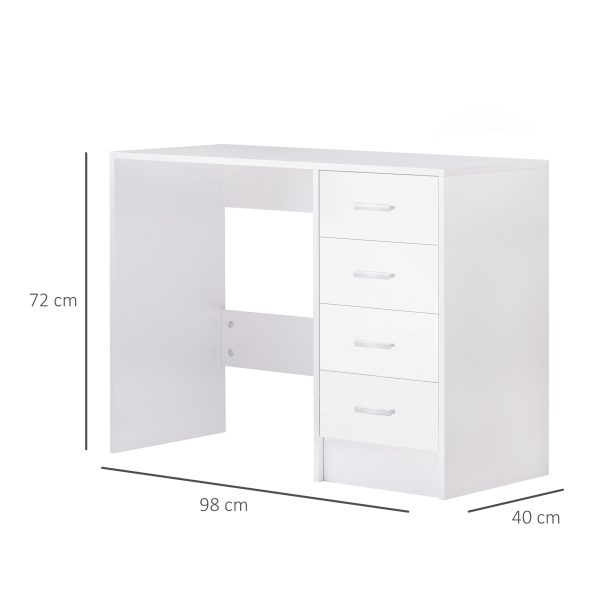 HOMCOM Computer Writing Desk with 4 Drawers, High Gloss Home Office Workstation, White - Image 3