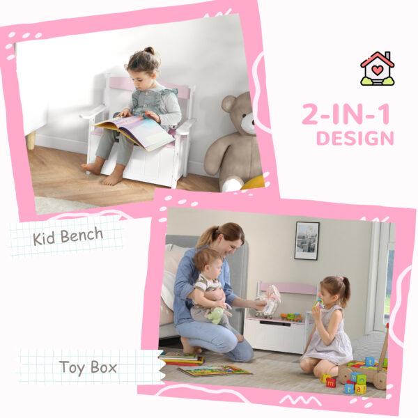 AIYAPLAY 2-in-1 Toy Box for Kids with Lid for Bedroom, Nursery, Playroom, Pink   Aosom UK - Image 4