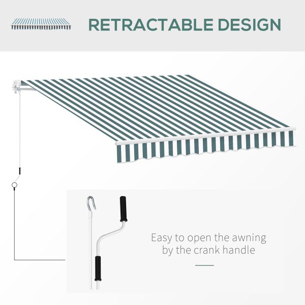 Outsunny 2.5m x 2m Garden Patio Manual Awning Canopy Sun Shade Shelter Retractable with Winding Handle Green White - Image 5