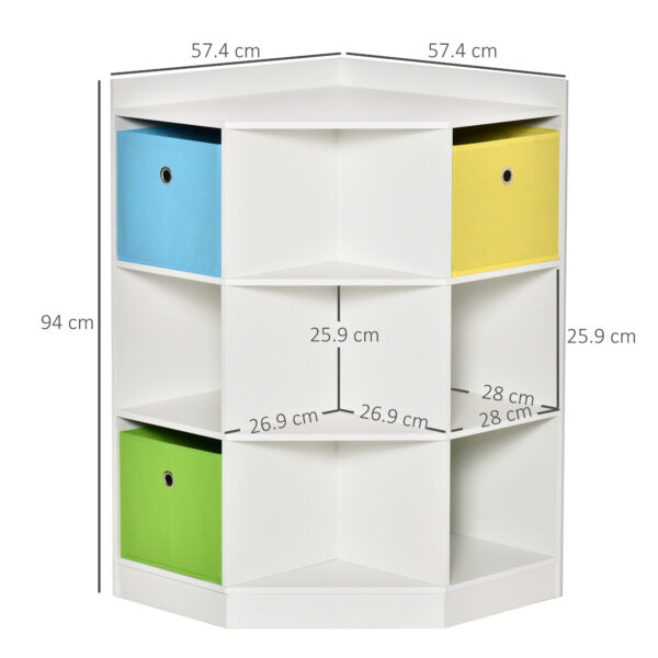 HOMCOM 3 Tier Kids Bookcase Toy Organiser Storage w/ 3 Fabric Drawers, White   Aosom UK - Image 3