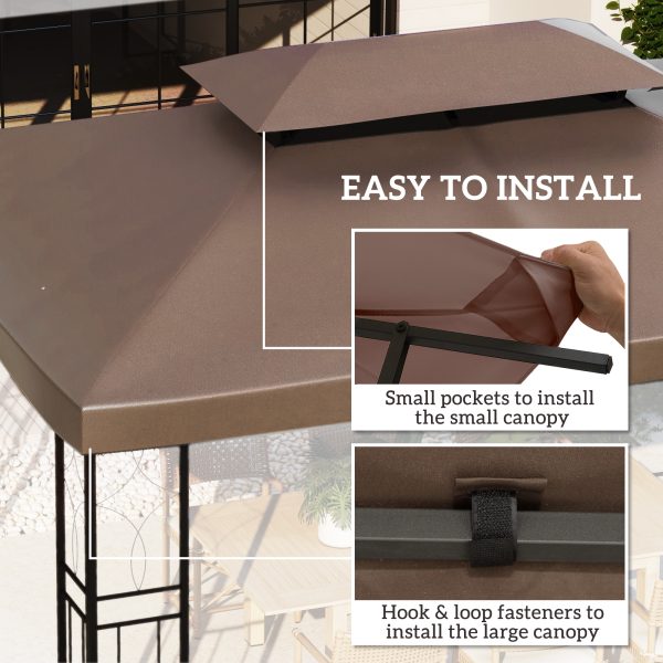 Outsunny Gazebo Replacement Roof Canopy, 3x4m, 2 Tier UV Protection Top Cover, Brown, for Garden Patio (TOP ONLY)   Aosom UK - Image 5