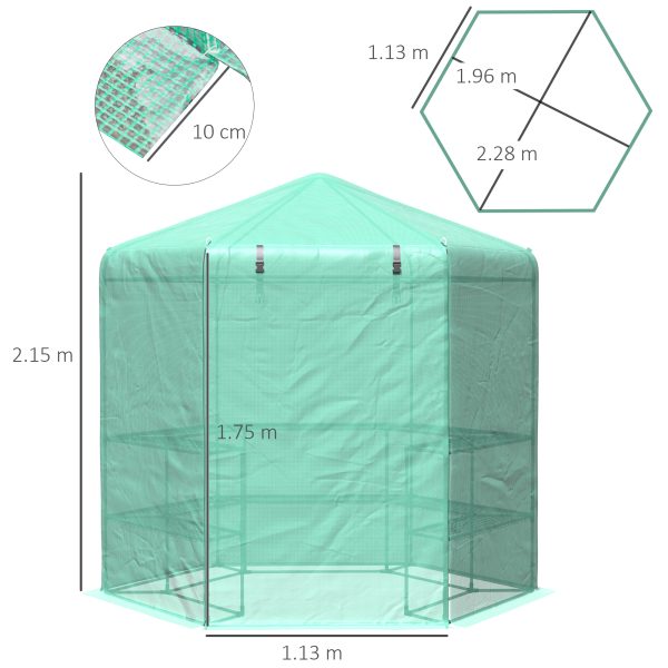 Outsunny Hexagon Walk In Garden Greenhouse PE Planter Flower Growth with Zipped Door 225 x 194 x 215H cm   Aosom UK - Image 3