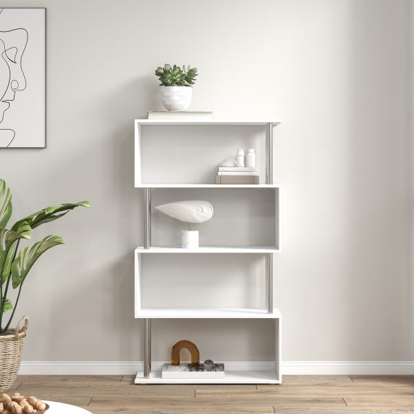 HOMCOM Wooden S Shape Bookcase Bookshelf Dividers Storage Display Unit White   Aosom UK - Image 8