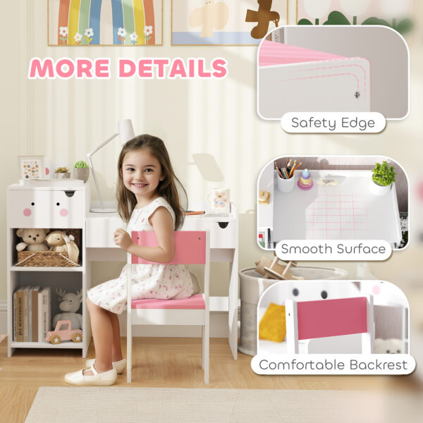 AIYAPLAY Rabbit Themed Kids Desk and Chair Set with Bookcase, Drawers, Storage Shelves, for 3-6 Years, White - Image 6