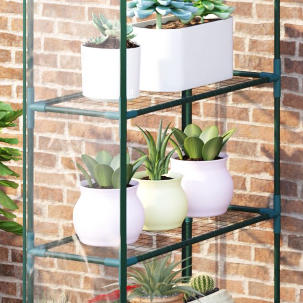 Outsunny 4 Tiers 8 Shelves Metal Frame Walk in Portable Greenhouse Transparent 143 L x 73W x 195H cm - Image 9