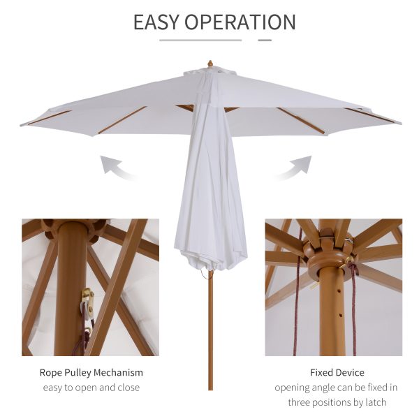 Outsunny 3(m) Fir Wooden Parasol Garden Umbrellas 8 Ribs Bamboo Sun Shade Patio Outdoor Umbrella Canopy, Cream White   Aosom UK - Image 5