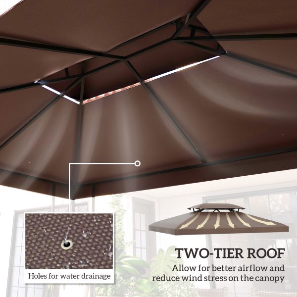 Outsunny Gazebo Replacement Roof Canopy, 3x4m, 2 Tier UV Protection Top Cover, Brown, for Garden Patio (TOP ONLY)   Aosom UK - Image 4