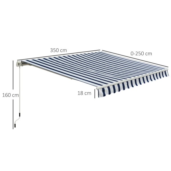 Outsunny Waterproof Garden Patio Manual Awning Canopy Sun Shade Shelter Retractabl Retractable Awning, 3.5x2.5 m-Blue/White   Aosom UK - Image 3