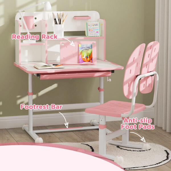 AIYAPLAY Height Adjustable Kids Desk and Chair Set, Children School Study Desk with Tiltable Desktop, Reading Rack, Pink   Aosom UK - Image 7