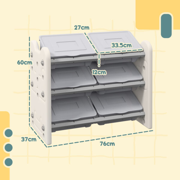 AIYAPLAY 3 Tier Kids Toy Storage Units with 6 Storage Boxes, 76 x 37 x 60cm, Grey   Aosom UK - Image 3