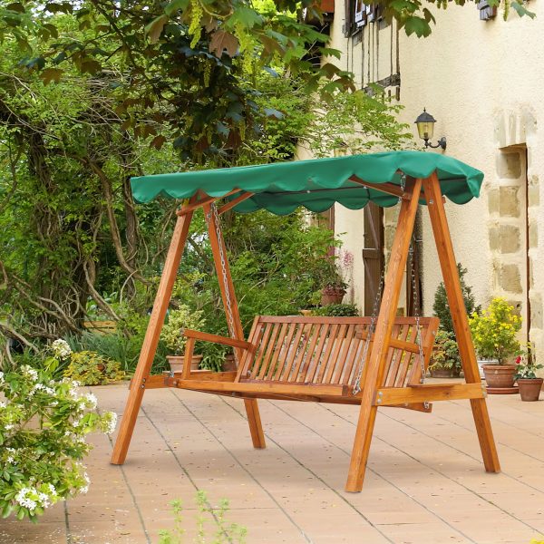 Outsunny Waterproof 3-Seater Wooden Garden Swing Chair Seat Bench, Green   Aosom UK - Image 2