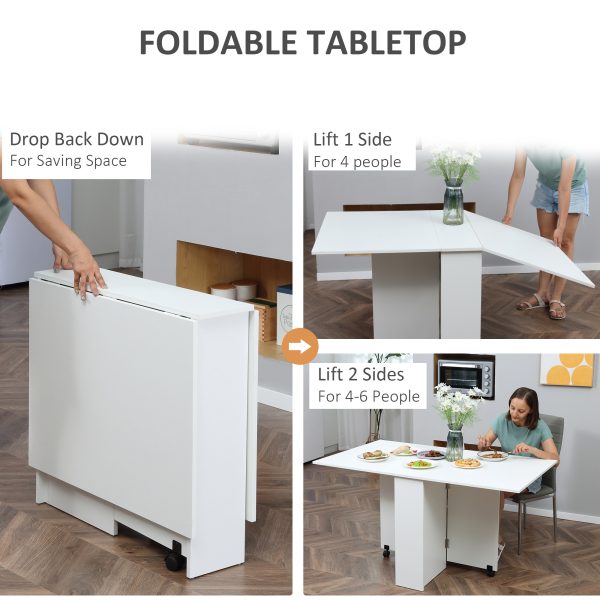 HOMCOM Mobile Folding Kitchen Table with 2 Wheels & 2 Storage Shelves, Drop Leaf Dining Table for Small Spaces, White   Aosom UK - Image 4