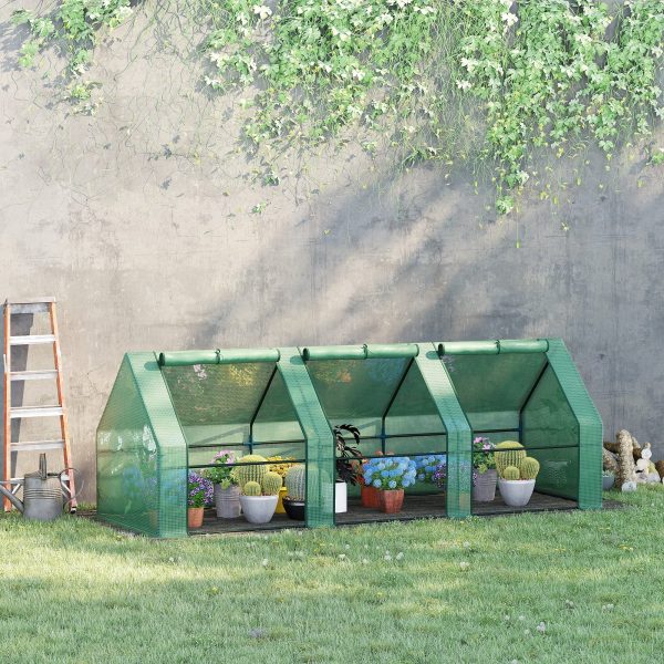 Outsunny 270 x 90 x 90 cm Steel Frame Poly Tunnel Steeple Greenhouse - Green - Image 2