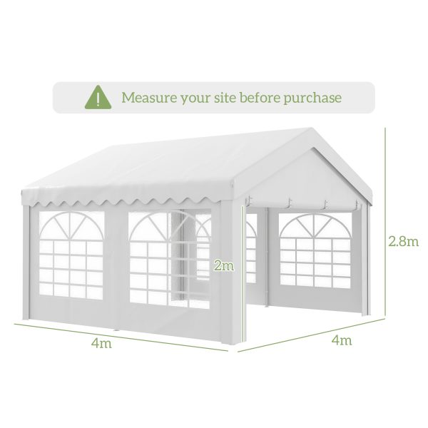 Outsunny Portable Party Tent 4m x 4m Carport Shelter with Removable Sidewalls, Double Doors, Heavy Duty, White   Aosom UK - Image 3