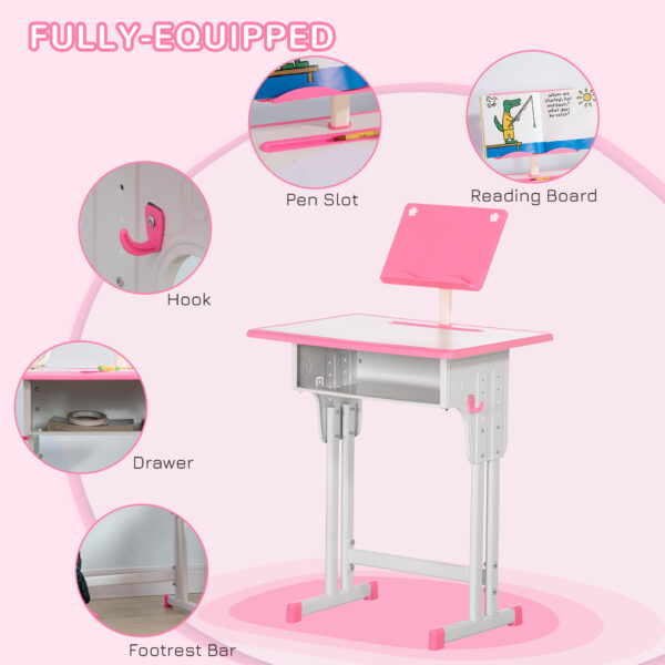 HOMCOM Children's Study Desk and Chair Set, Adjustable Height with Drawer, Bookshelf, Cup Holder & Pen Groove, Pink   Aosom UK - Image 5