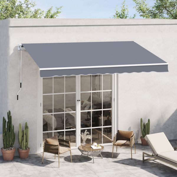 Outsunny Waterproof Garden Patio Manual Awning Canopy Sun Shade Shelter Retractable 4m x 3m-Grey   Aosom UK - Image 2