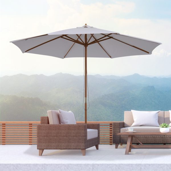 Outsunny 3(m) Fir Wooden Parasol Garden Umbrellas 8 Ribs Bamboo Sun Shade Patio Outdoor Umbrella Canopy, Cream White   Aosom UK - Image 2