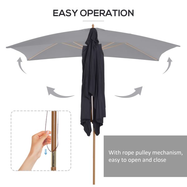 Outsunny Waterproof 295L x 200W x 255Hcm Wooden Garden Patio Parasol Umbrella-Black   Aosom UK - Image 4