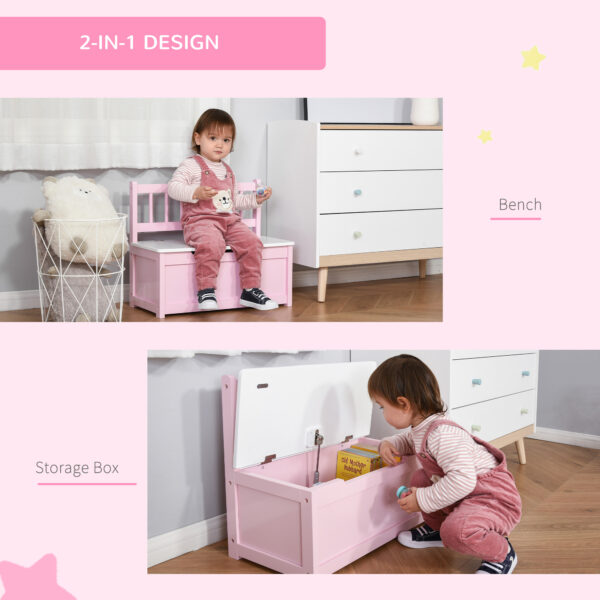 HOMCOM Wooden Toy Box Toy Storage Organizer with the Backrest, the Lid Fitted with a Gas Rod, Safe for Children, Pink   Aosom UK - Image 5