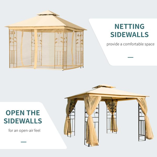 Outsunny 3x3 m Double Top Gazebo-Beige - Image 4