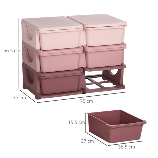 ZONEKIZ Kids Storage Units w/ 6 Drawers, 3 Tier Kids Toy Storage Organizer, Vertical Dresser Tower for Nursery Playroom Kindergarten, Pink   Aosom UK - Image 3