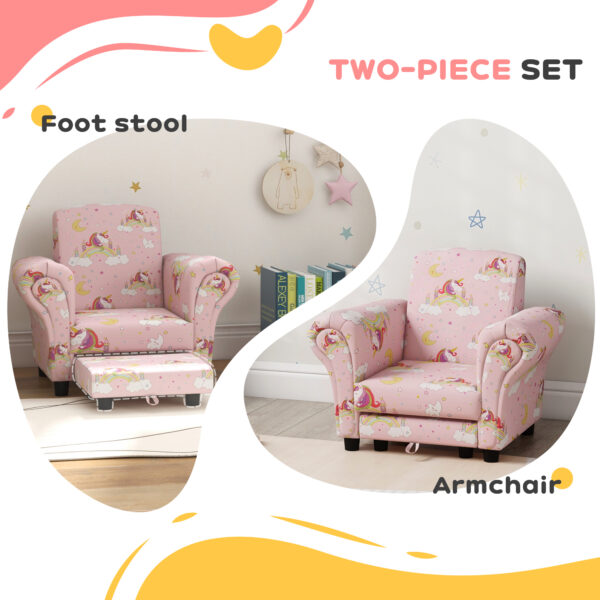 AIYAPLAY 2 Piece Kids Sofa Set with Unicorn Design, Wooden Frame, for 1.5-3 Years Old, Pink   Aosom UK - Image 4