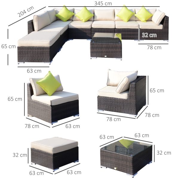 Outsunny 8pc Rattan Sofa Garden Furniture Aluminium Outdoor Patio Set Wicker Seater Table - Mixed Brown - Image 3