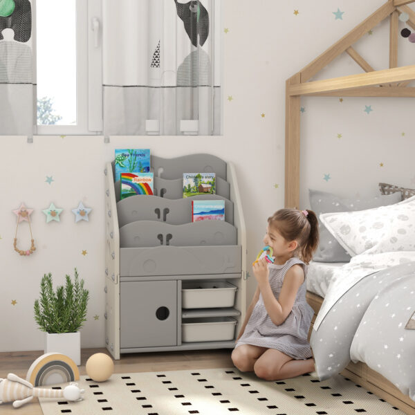 AIYAPLAY Kids Storage Units with 2 Storage Boxes, 4 Tier Bookshelf, Cabinet, 67 x 29 x 98cm Light Grey   Aosom UK - Image 2