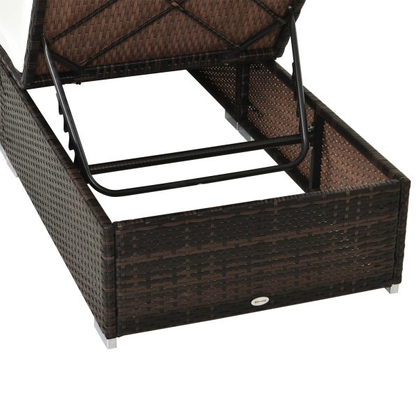 Outsunny Rattan Recliner Lounger Garden Furniture Sun Lounger Recliner Bed Chair Reclining Patio Wicker Brown - Image 9