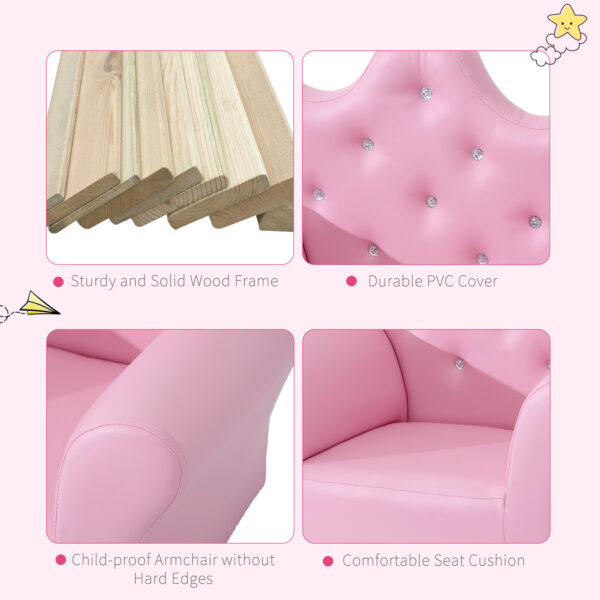 HOMCOM Children Kids Sofa Set Armchair Chair Seat with Free Footstool PU Leather Pink - Image 4