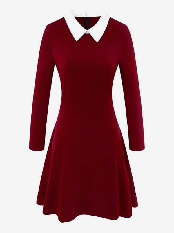 Women Vintage Glamour Dress 1950s Audrey Hepburn Style Turndown Collar Long Sleeves Rockabilly Dress - Image 4