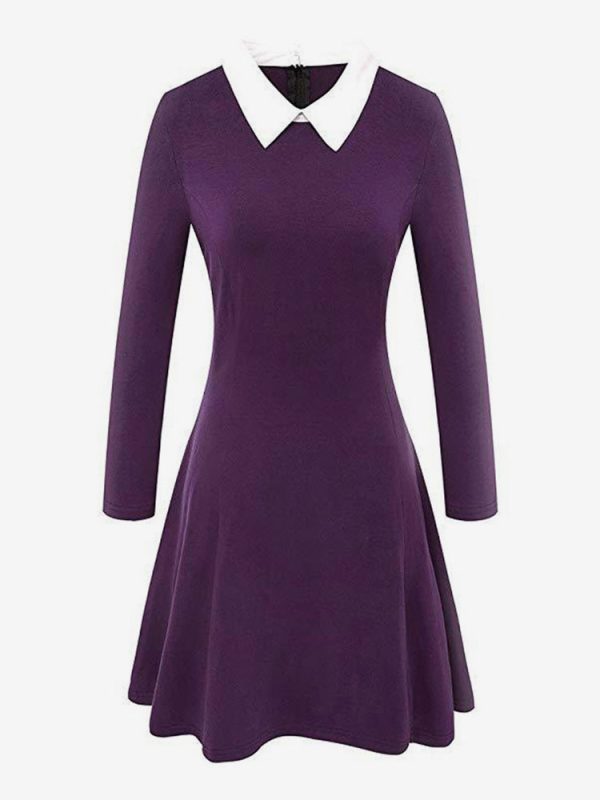 Women Vintage Glamour Dress 1950s Audrey Hepburn Style Turndown Collar Long Sleeves Rockabilly Dress - Image 3