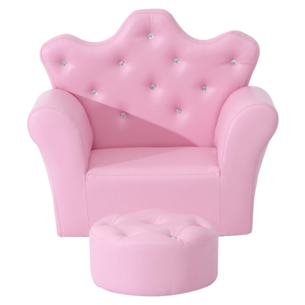 HOMCOM Children Kids Sofa Set Armchair Chair Seat with Free Footstool PU Leather Pink - Image 8