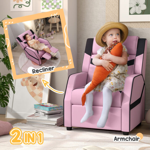 AIYAPLAY 2 in 1 Kids Chair Recliner with Backrest, Armrest, Footrest, PU Leather, for 3-9 Years Old, Pink   Aosom UK - Image 4