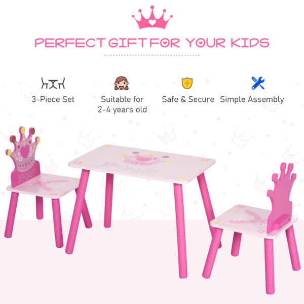 HOMCOM Kids' Wooden Table and Chair Set with Crown Pattern, Easy-Clean Surface, Ideal Gift for Girls Toddlers Aged 3 to 8, Pink   Aosom UK - Image 6